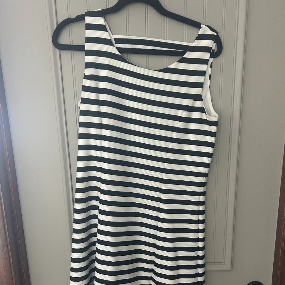 Charlie B Women's Large Fitted Black and White Stripped Dress